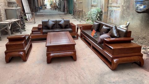 sofa zito gỗ gõ đỏ kết hợp da nhập khẩu