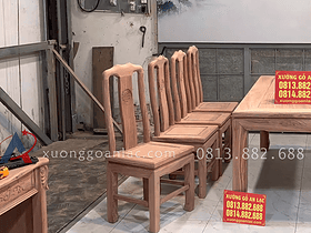 bàn ăn triện thọ 8 ghế gỗ hương đá siêu dày