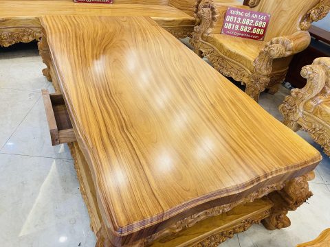 bàn trà gỗ gõ đỏ nguyên khối