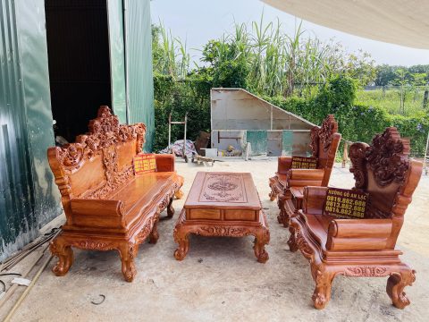 bàn ghế louis hoàng gia 5 món gỗ hương đá