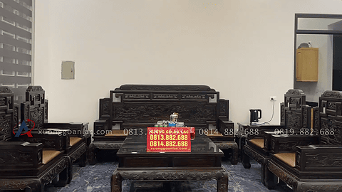 combo bàn ghế sơn thủy và kệ tivi gỗ mun Lào