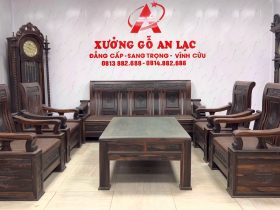 bàn ghế tời tay cong gỗ mun Lào