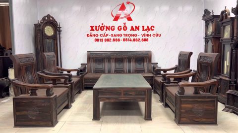 bàn ghế tời tay cong gỗ mun Lào