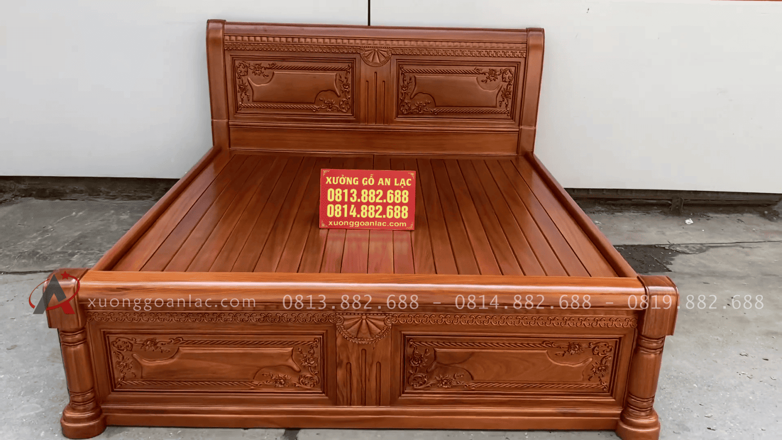 mẫu giường ngủ chữ x gỗ gõ đỏ hàng dày