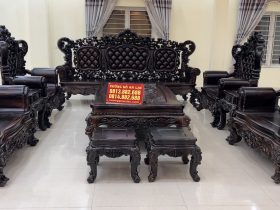 bàn ghế louis hoàng gia tân cổ điển gỗ mun Lào 10 món