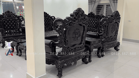 bộ bàn ghế louis hoàng gia tân cổ điển gỗ mun Lào