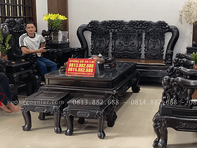bộ bàn ghế quốc voi cột 16 và kệ tivi gỗ mun Lào