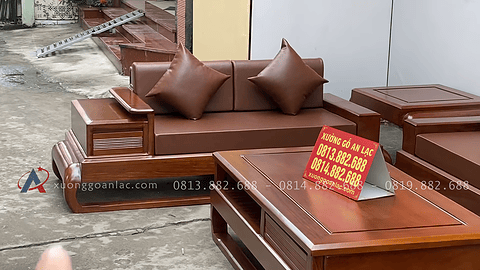 sofa gỗ hương đá cao cấp phun màu óc chó