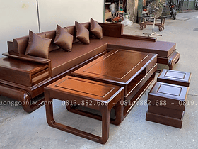 bộ sofa gỗ hương đá kết hợp đệm da cao cấp