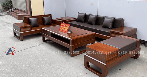 mẫu sofa chân choãi hiện đại gỗ hương đá phun màu óc chó