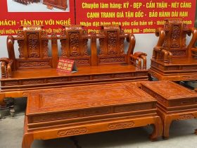 bàn ghế Tần Thủy hoàng cột 12 chân 14 gỗ hương đá