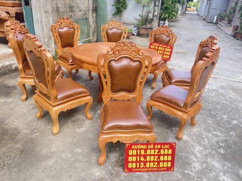 bàn ghế ăn gỗ hương đá bọc đệm da