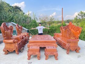 bàn ghế louis hoàng gia 6 món gỗ hương đá