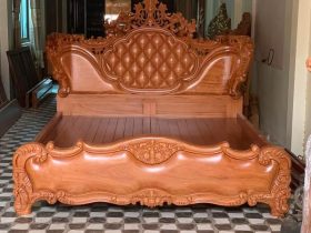 giường louis hoàng gia gỗ hương đá