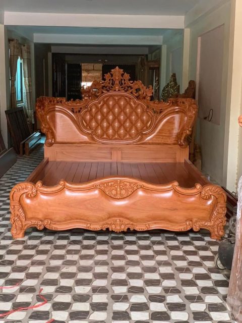 giường louis hoàng gia gỗ hương đá