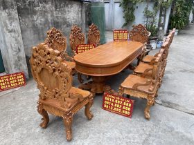 bàn ăn bầu dục 8 ghế louis gỗ gõ đỏ