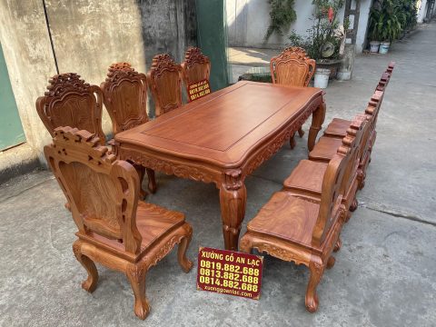 mẫu bàn ăn hoàng gia 10 ghế louis gỗ hương đá