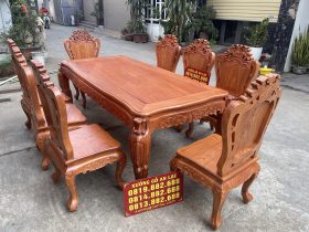 bàn ăn dài 8 ghế louis hoàng gia gỗ hương đá