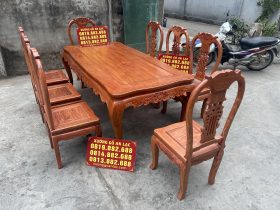 bàn ăn louis hoàng gia 8 ghế gỗ hương đá cao cấp