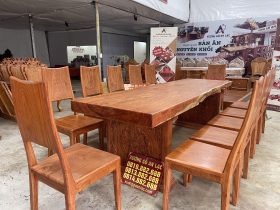 bàn ăn nguyên khối 12 ghế trơn hiện đại gỗ hương