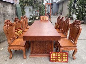 Mẫu bàn ăn nguyên khối 8 ghế louis hoàng gia gỗ hương