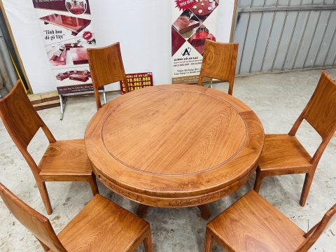 bộ bàn ăn tròn gỗ hương đá