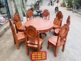 bàn ăn tròn 8 ghế louis cổ điển gỗ hương đá