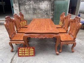 bộ bàn ăn hoàng gia 6 ghế louis gỗ hương đá
