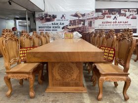 bàn ăn nguyên khối 10 ghế gỗ gõ đỏ