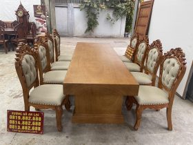Mẫu bàn ăn nguyên khối 8 ghế louis hoàng gia gỗ gõ đỏ