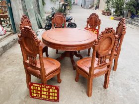 bàn ăn tròn 6 ghế louis cổ điển gỗ hương đá