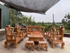 bàn ghế minh quốc đào 10 món gỗ gõ đỏ cao cấp
