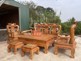 bàn ghế quốc đào 8 món gỗ gõ đỏ