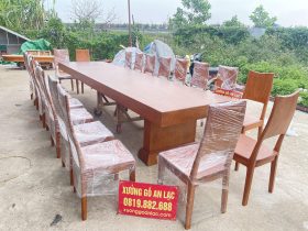bàn ăn nguyên khối 20 ghế gỗ gõ đỏ