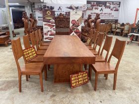 bàn ăn nguyên khối dài 2m80 10 ghế gỗ hương đá