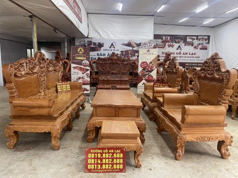 mẫu bàn ghế hoàng gia louis 6 món tay 14 chân 14 gỗ gõ đỏ