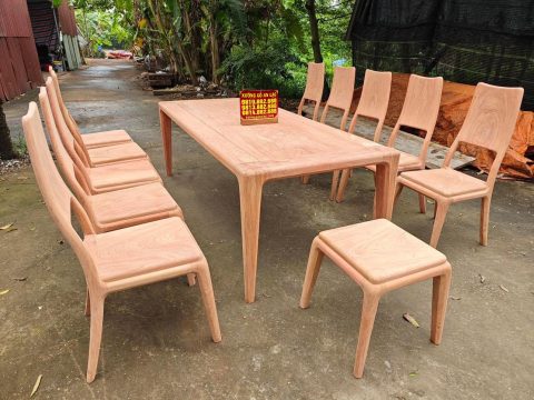 bộ bàn ăn gỗ hương đá với 10 ghế tựa rơn hiện đại