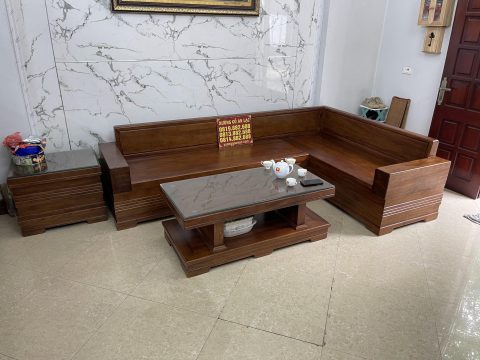 bộ sofa nguyên khối góc chữ L gỗ cẩm