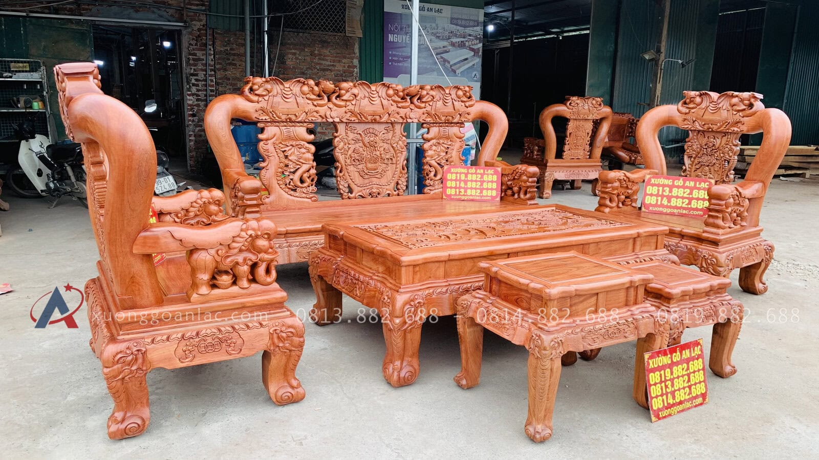Bộ bàn ghế minh quốc voi tay 16 gỗ hương đá