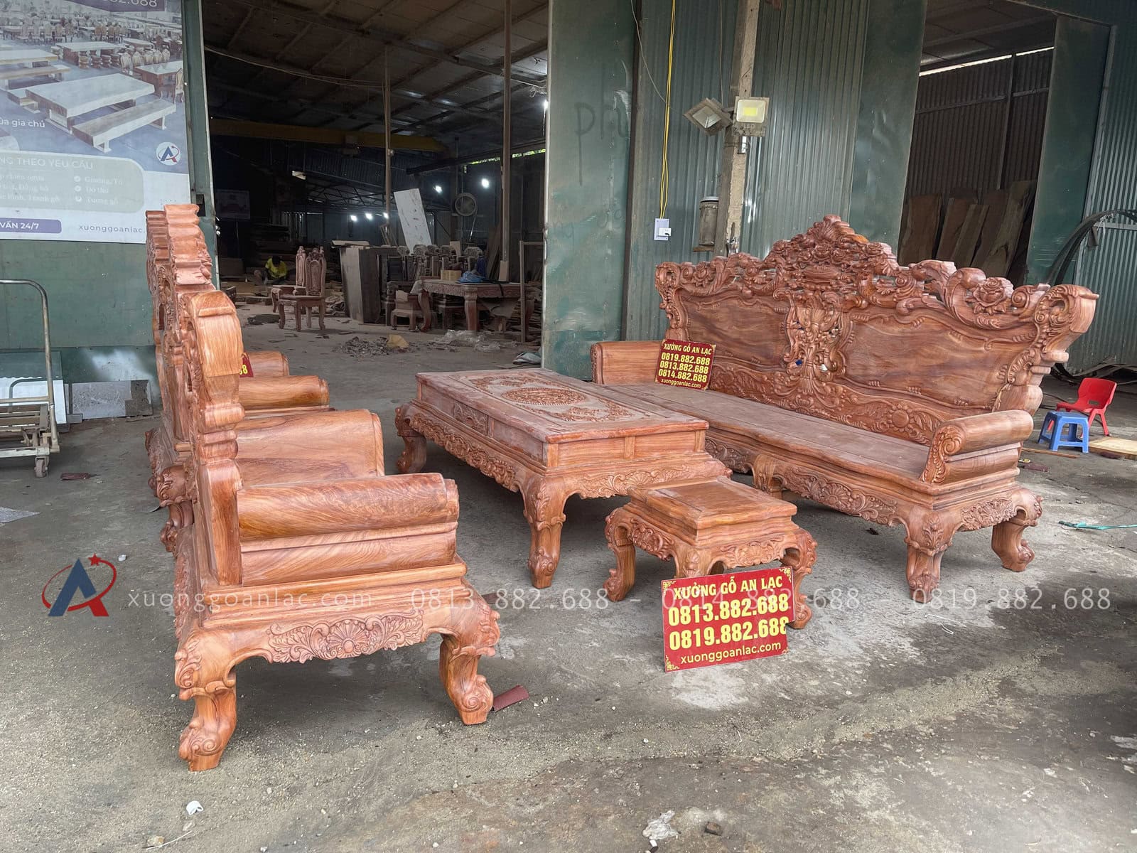 MỘC bộ bàn ghế hoàng gia louis 6 món gỗ hương đá