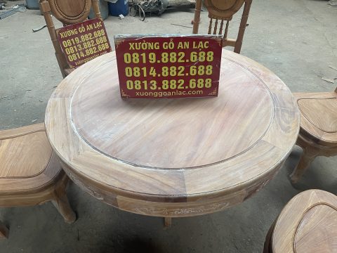 bàn ăn tròn khung ván gỗ hương đá